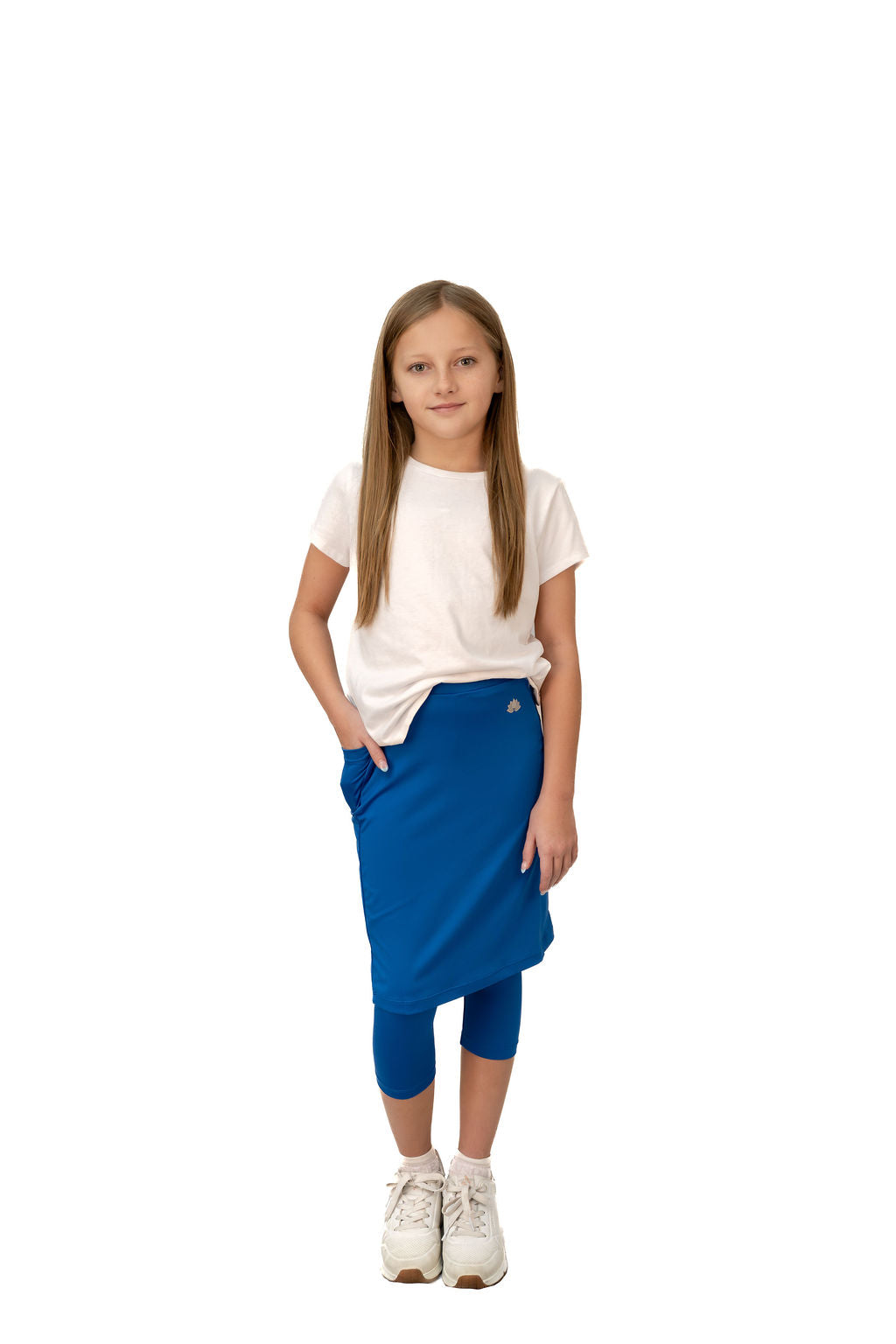 Girls Fit Snoga in Iris Blue by Snoga Girls, kids' athletic leggings with a comfortable fit and vibrant blue color.
