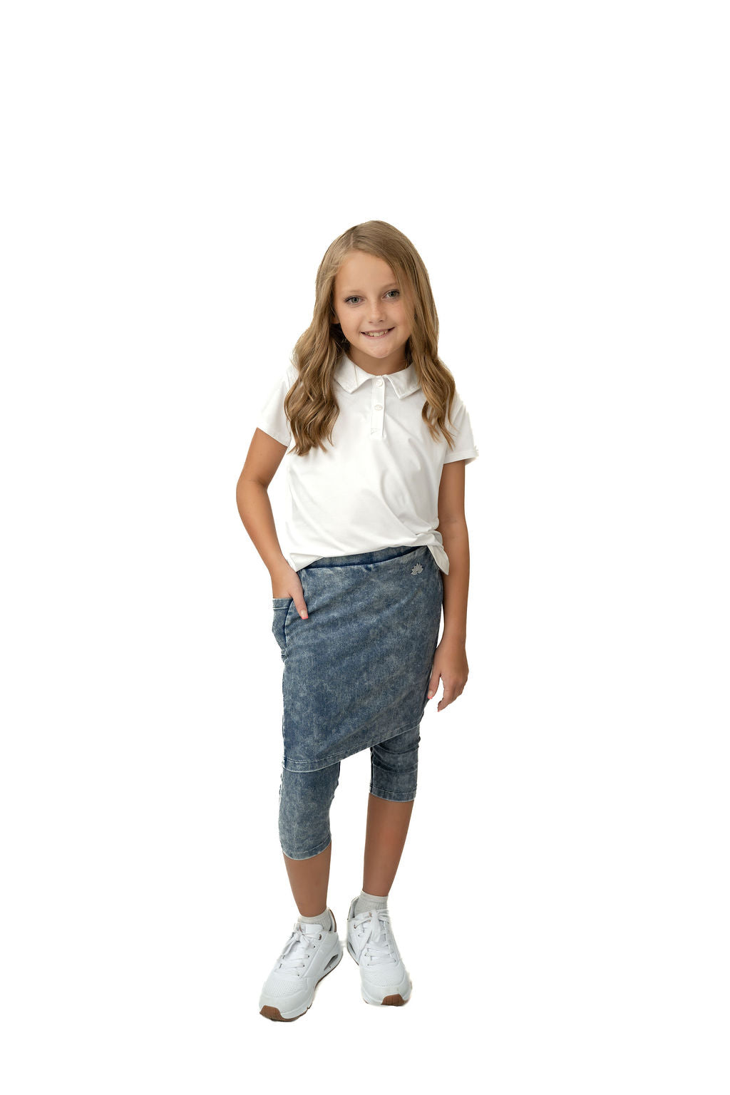Girls fit Snoga denim kids snoga from Snoga Athletics, shown in soft blue fabric with a comfortable, stretchy fit.