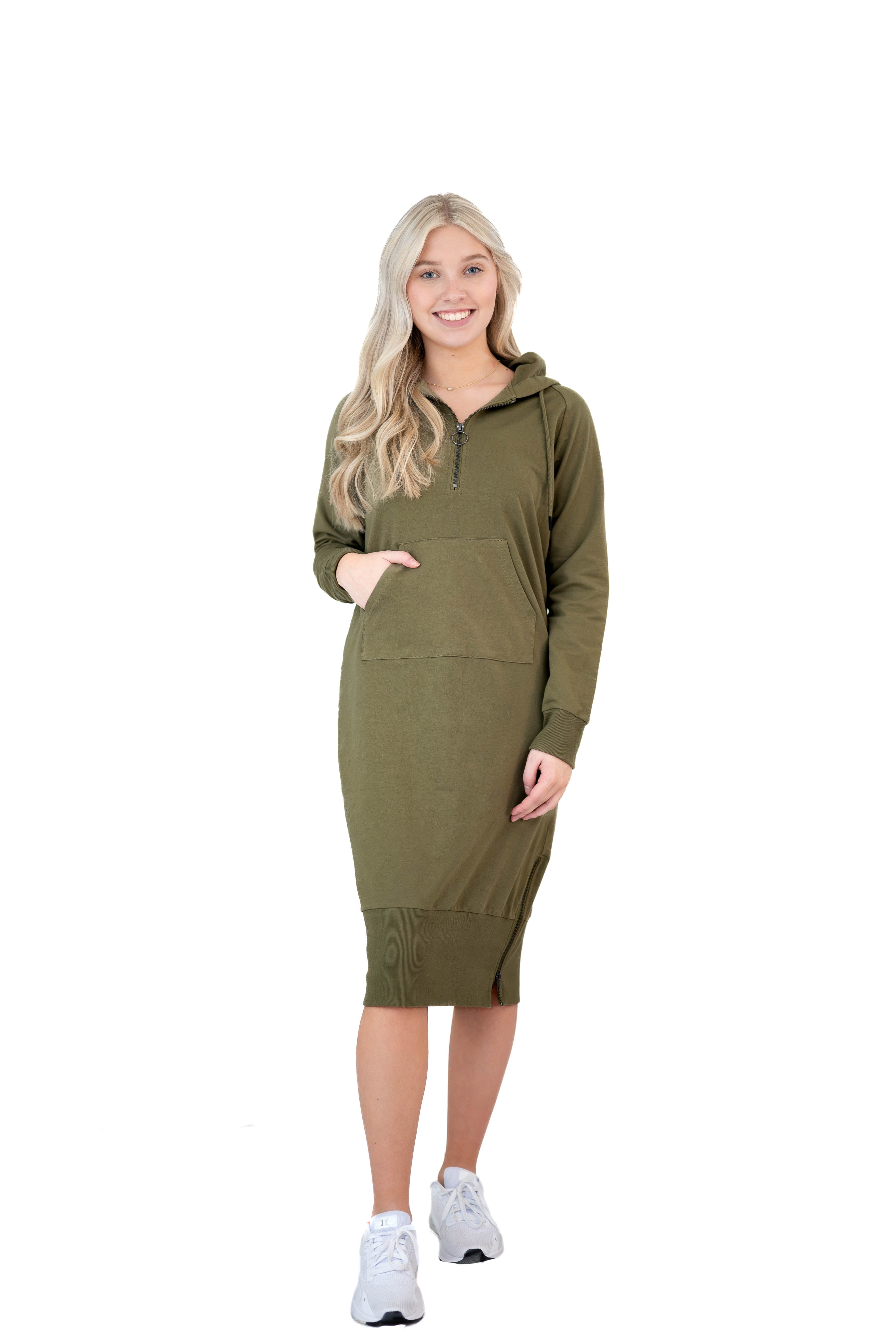 Zip Neck Sweatshirt Dress - Olive Snoga Athletics Zip Neck Sweatshirt Dress - Olive Snoga Athletics