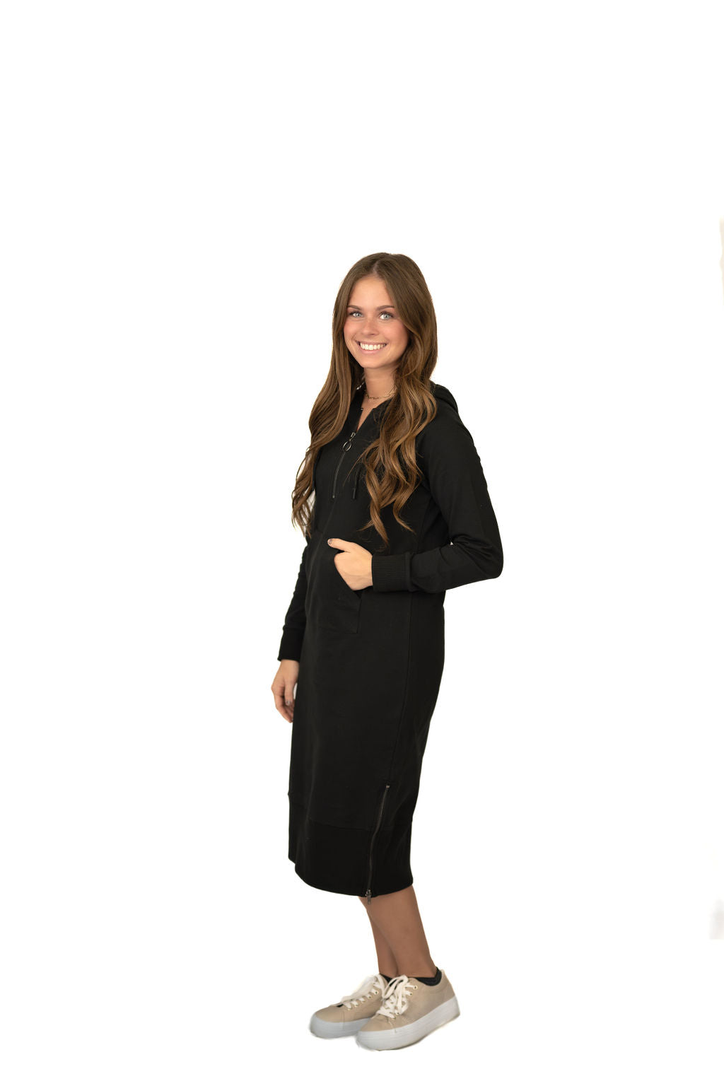 Zip Neck Sweatshirt Dress - Black - Snoga Athletics