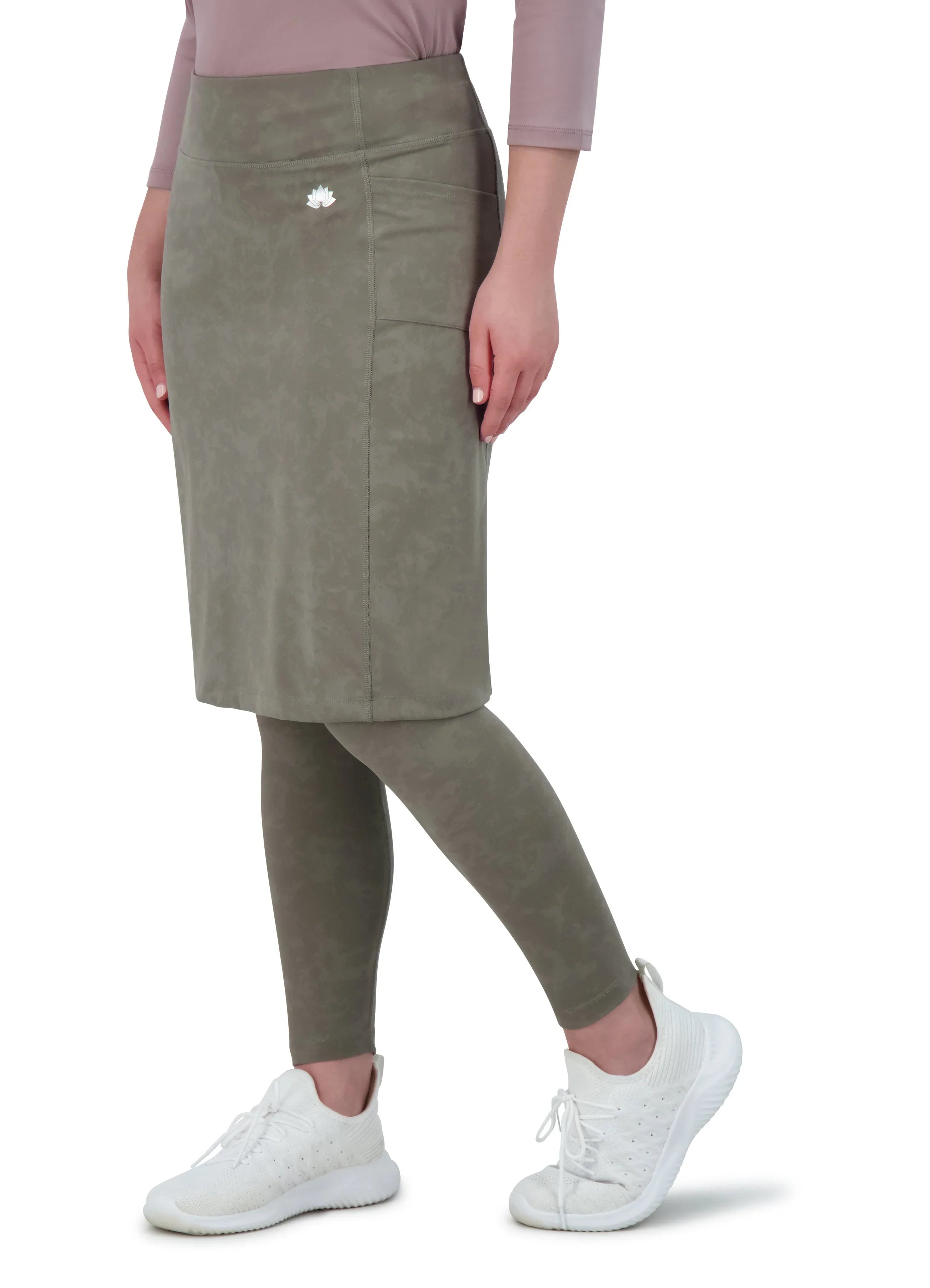 Snoga Athletics olive skirt leggings set, modest activewear for women, side pocket detail