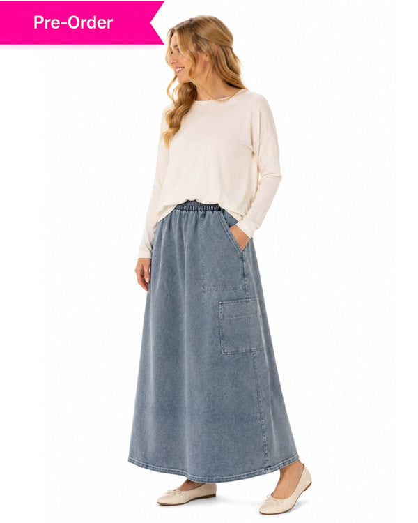 Washed Denim Cargo Maxi
