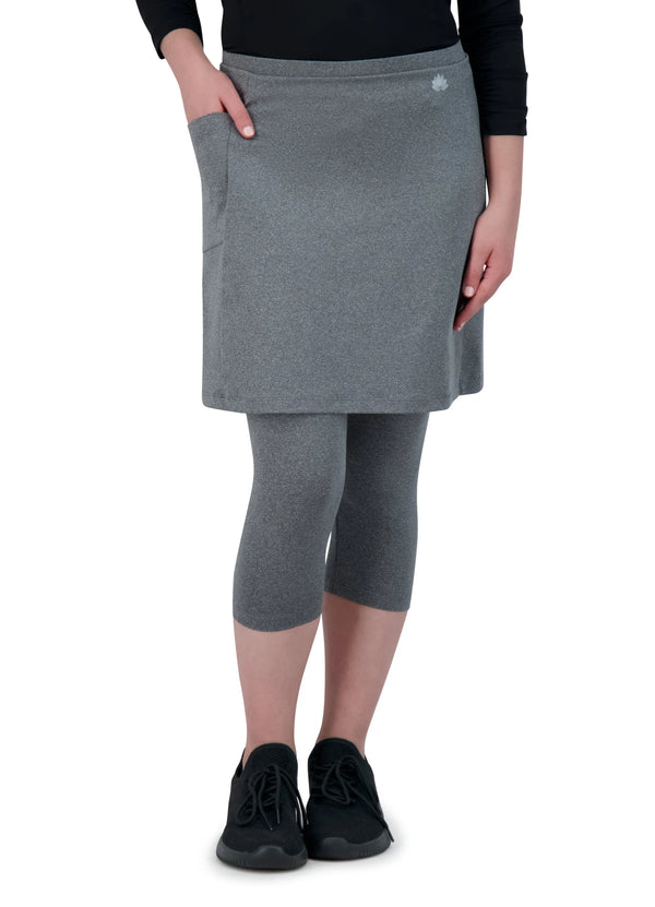 Snoga Athletics heather grey 3/4 length modest skirt leggings with side pocket