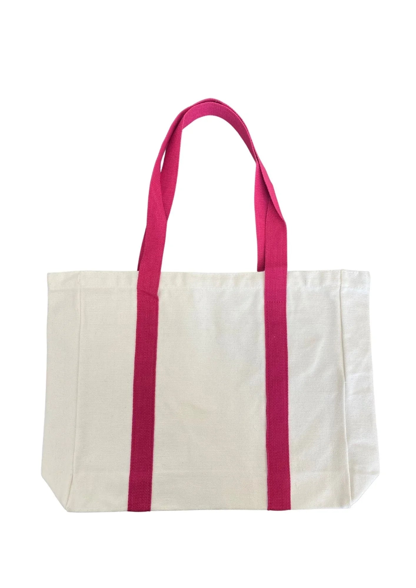 Snoga Athletics canvas tote bag with bright pink handles and ivory body