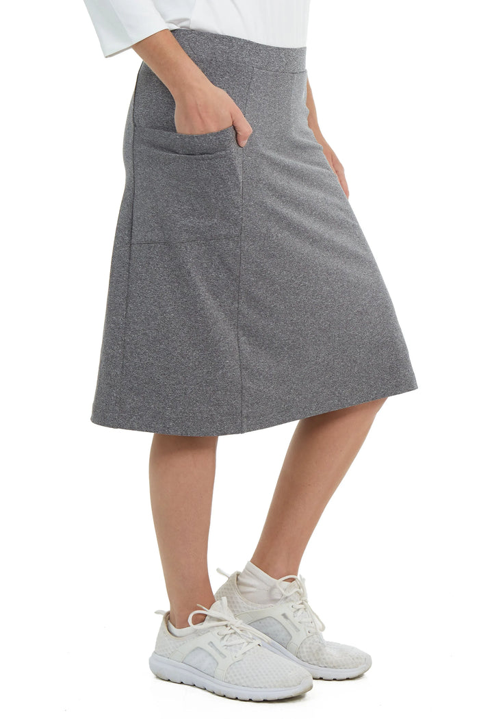 Snoga Athletics heather grey modest fit skort with side pocket, activewear style