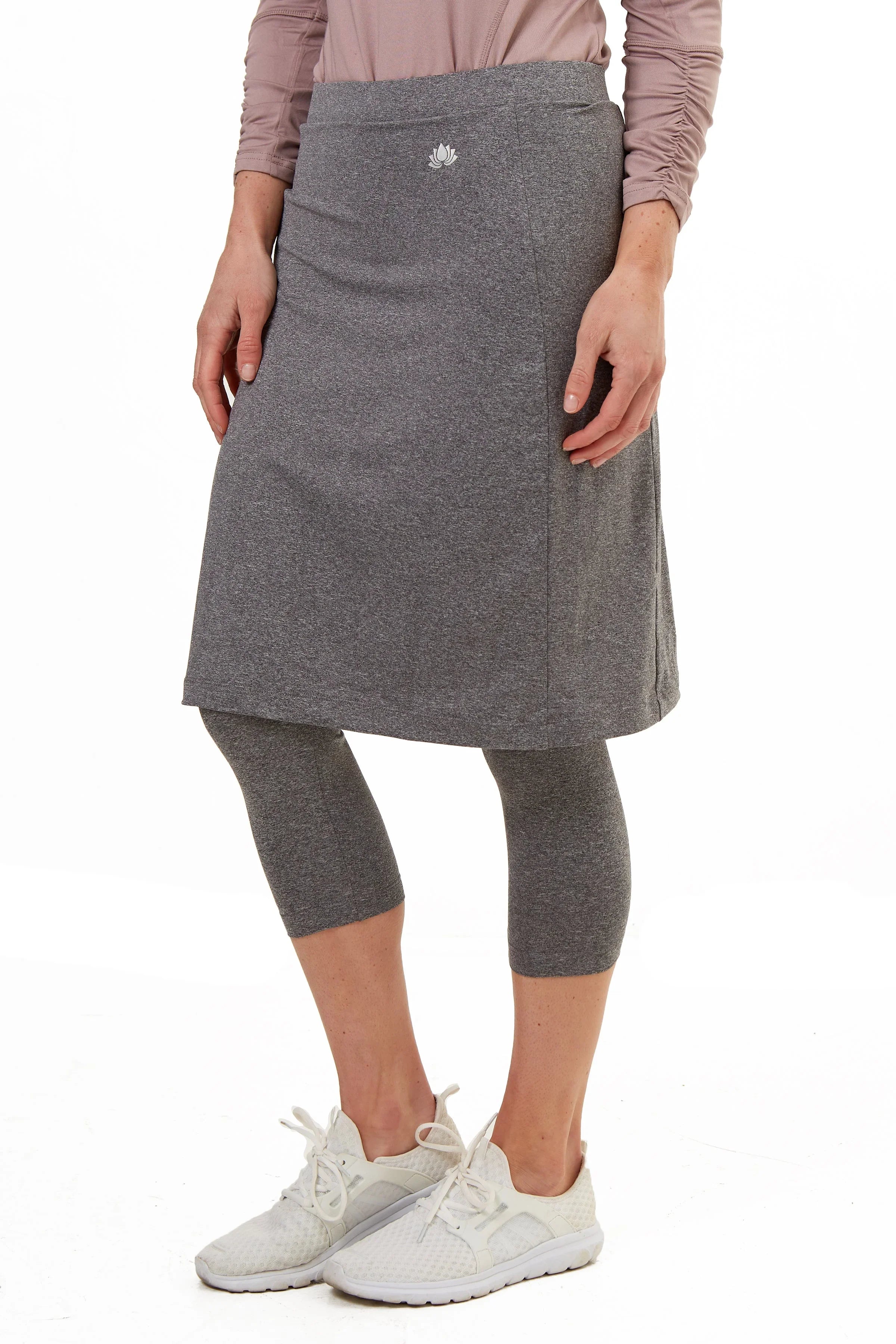 Snoga Athletics heather grey modest skirt with attached leggings for activewear