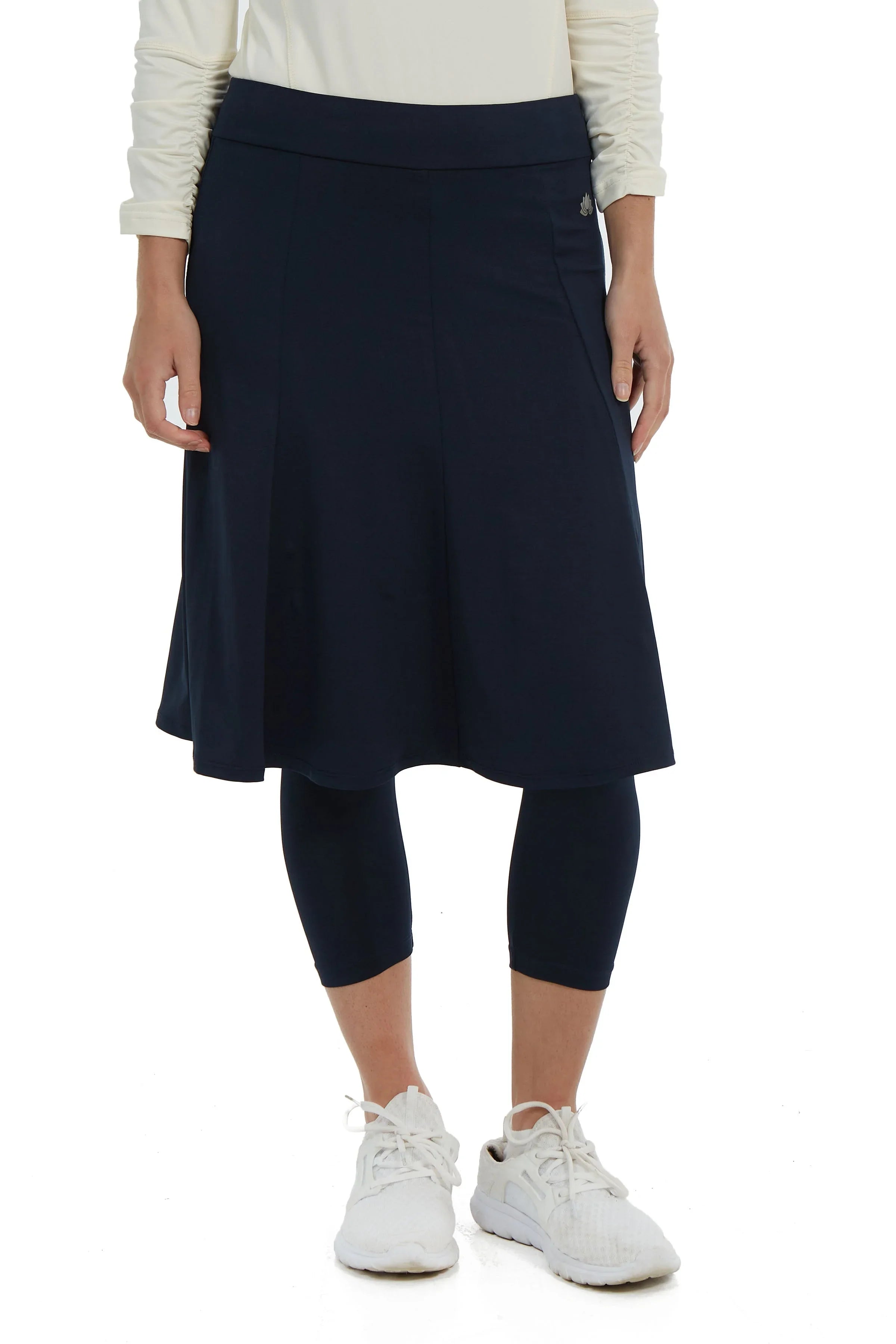 Snoga Athletics navy ballet skirted leggings for women, modest activewear style
