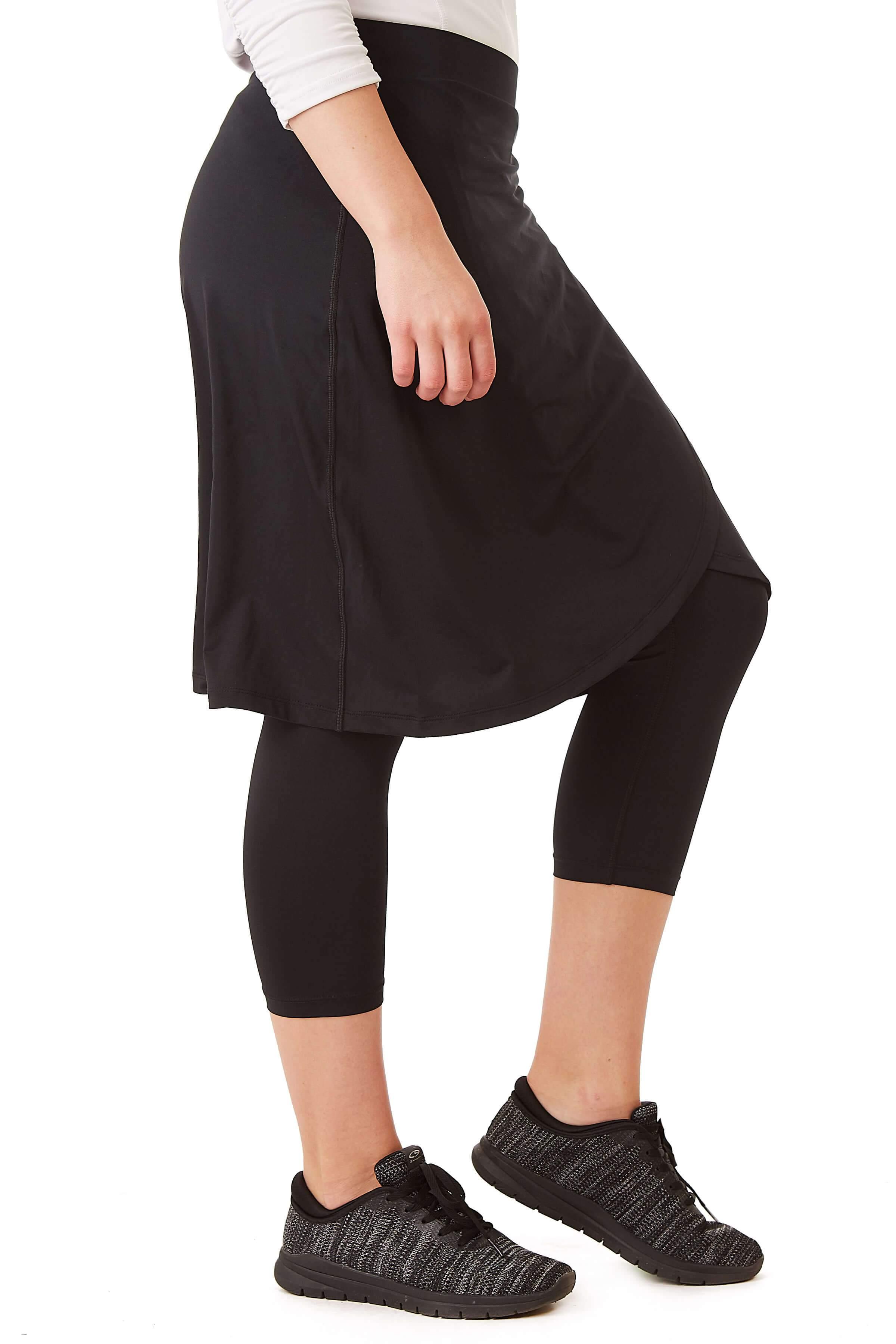 Snoga Athletics black faux wrap skirted leggings for women, side view