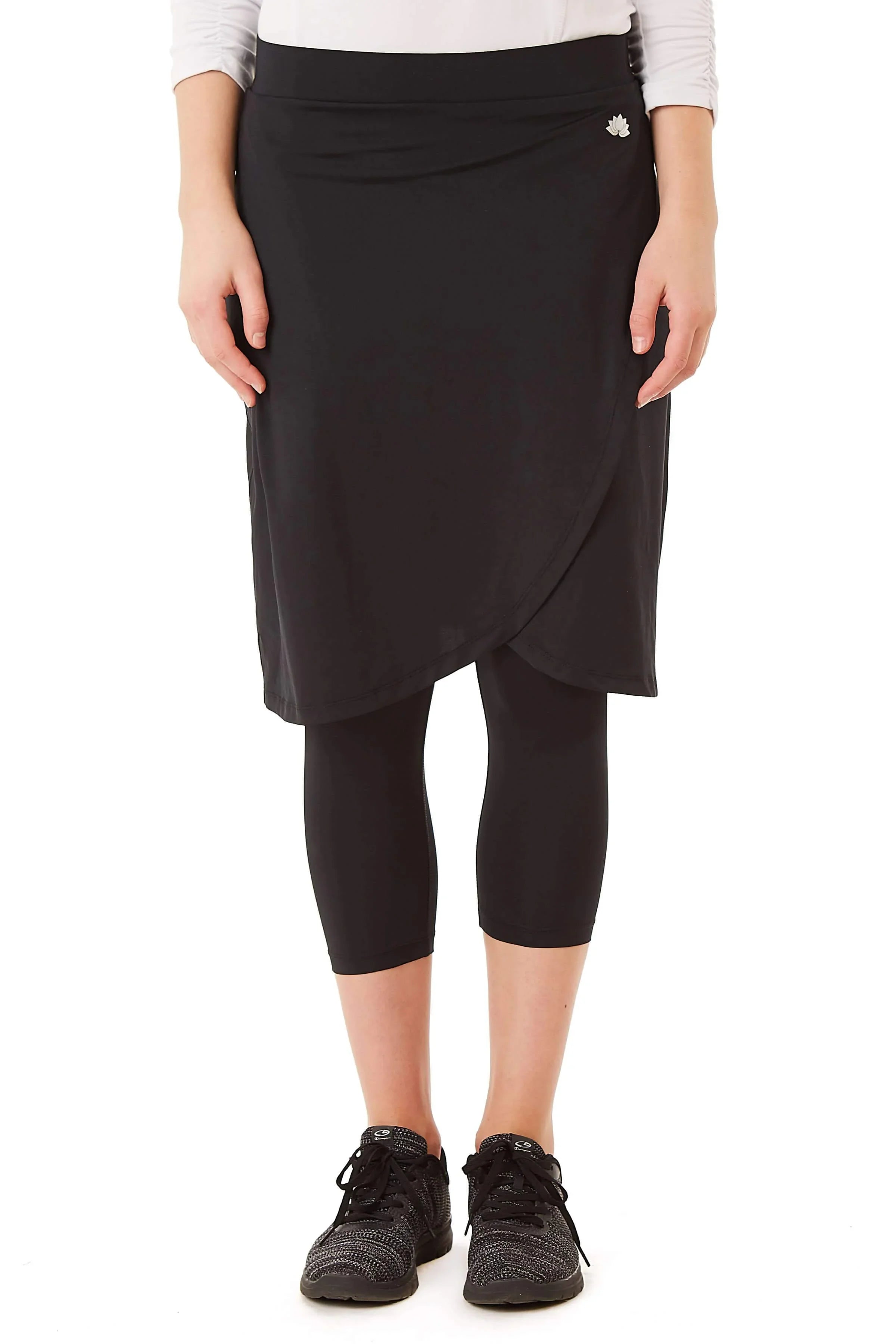 Snoga Athletics black faux wrap skirted leggings for modest activewear