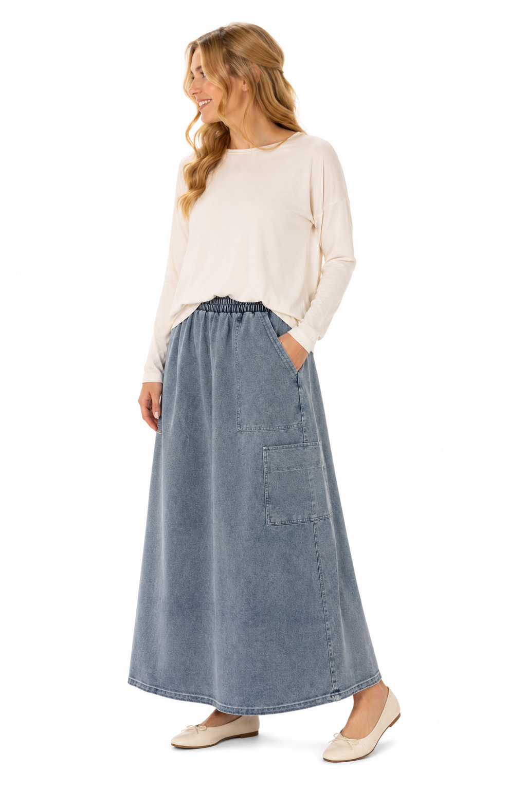 Washed Denim Cargo Maxi