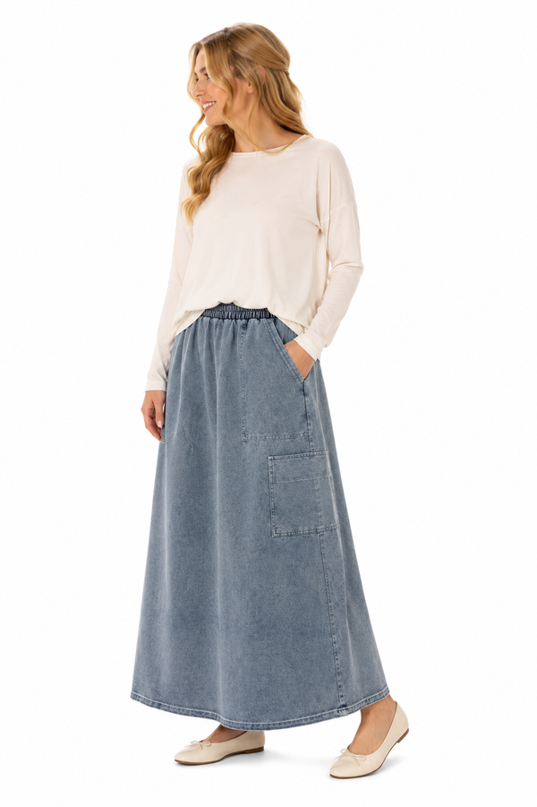 Washed Denim Cargo Maxi