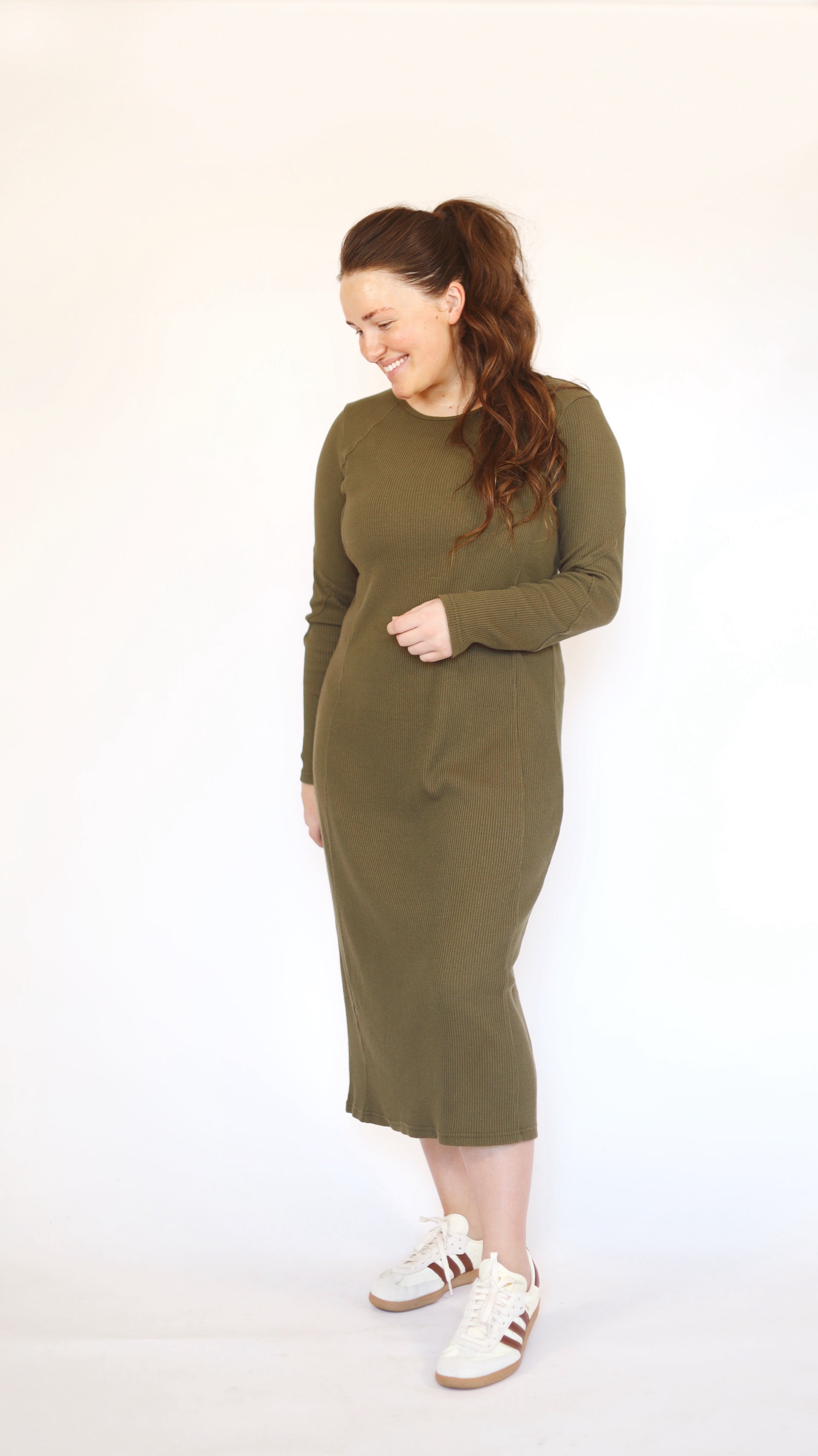 All Day Ribbed Knit Dress-Olive - Snoga Athletics