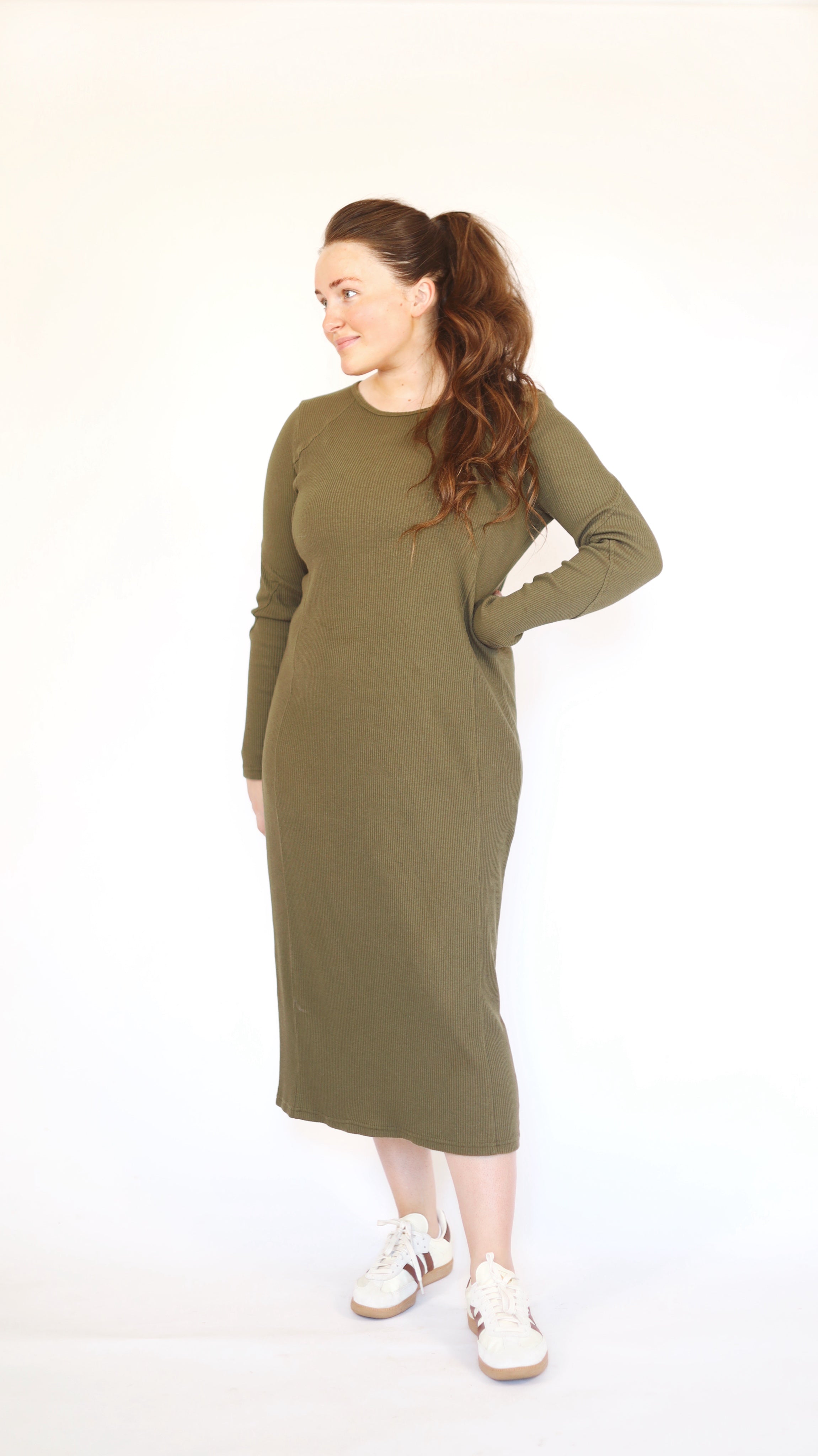 All Day Ribbed Knit Dress-Olive - Snoga Athletics
