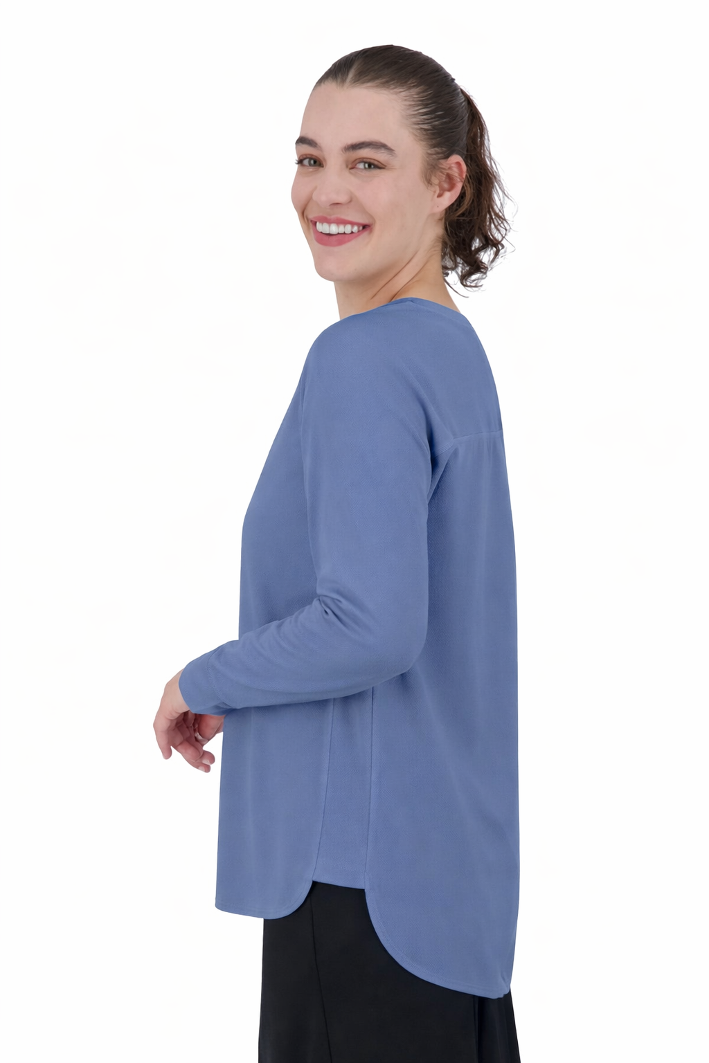 Snoga Athletics relaxed fit all-day active top in blue granite, casual and comfortable for daily wear.