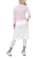 Bright white Snoga 24-inch athletic snoga from Snoga Athletics displayed on a model, showcasing its comfortable fit and sleek design.