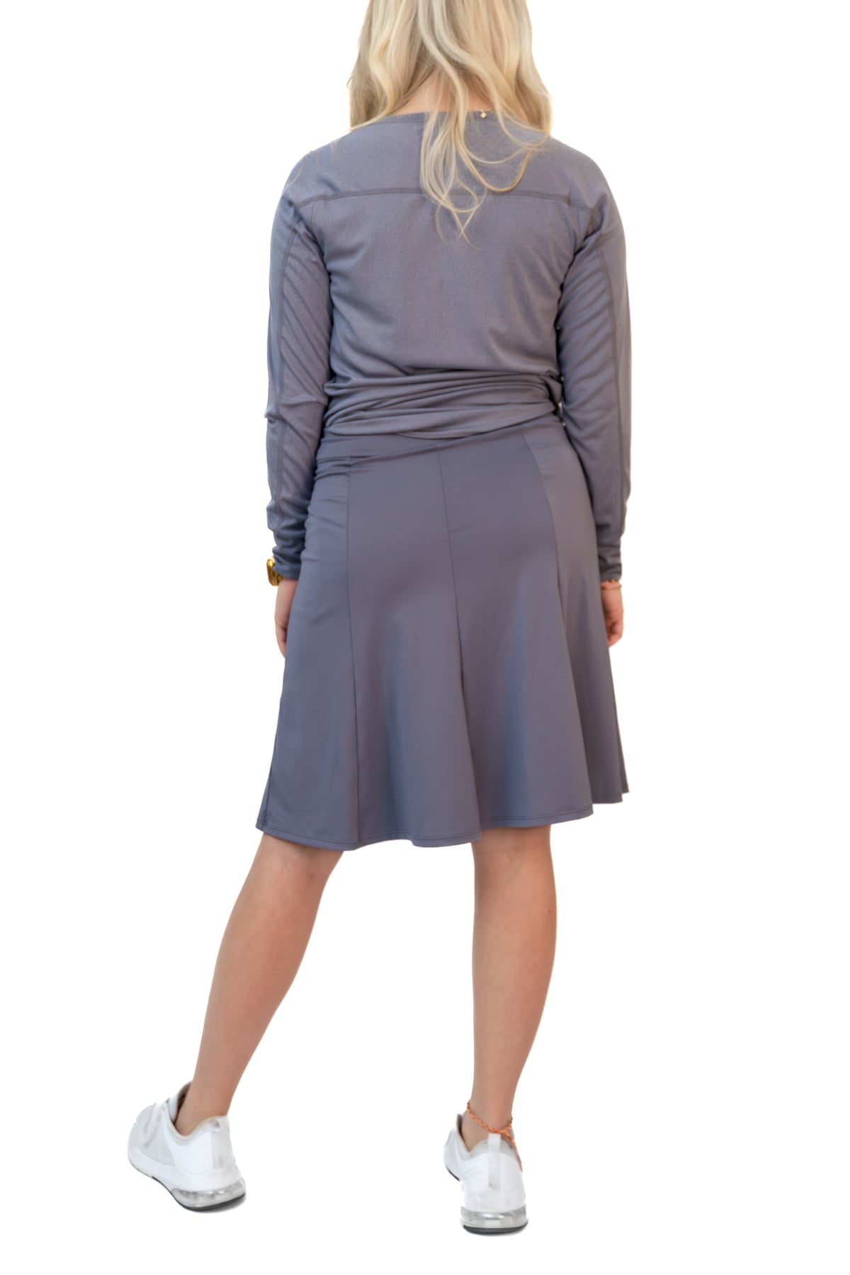 Blue Granite Ballet Snoga Skort 22" by Snoga Athletics, featuring a comfortable, stretchable athletic skirt with built-in shorts.