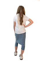 Girls Fit Snoga denim kids snoga by Snoga Athletics, showing soft, stretchy denim fabric with a comfortable elastic waistband.