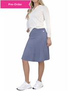 Blue Granite Snoga Ballet Skort by Snoga Athletics, 22-inch length, showcasing lightweight, stretchable fabric with a comfortable fit.