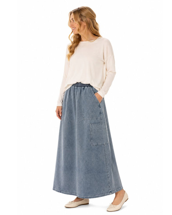 Washed Denim Cargo Maxi