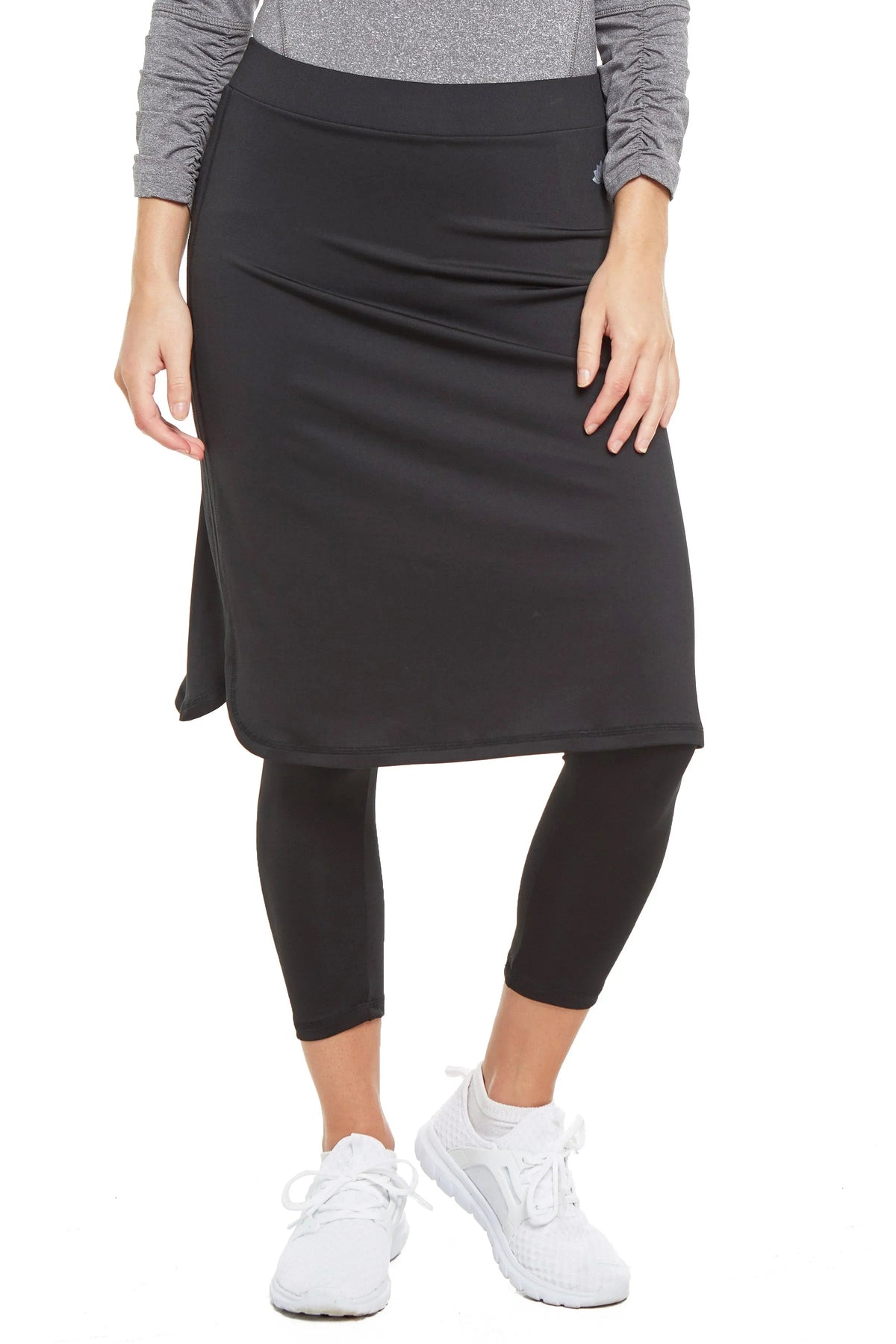 Snoga Athletics black cropped skirt with attached 3/4 length leggings for women