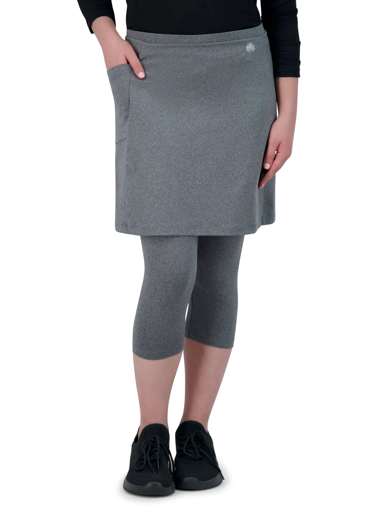 Snoga Athletics heather grey 3/4 length modest skirt leggings with side pocket