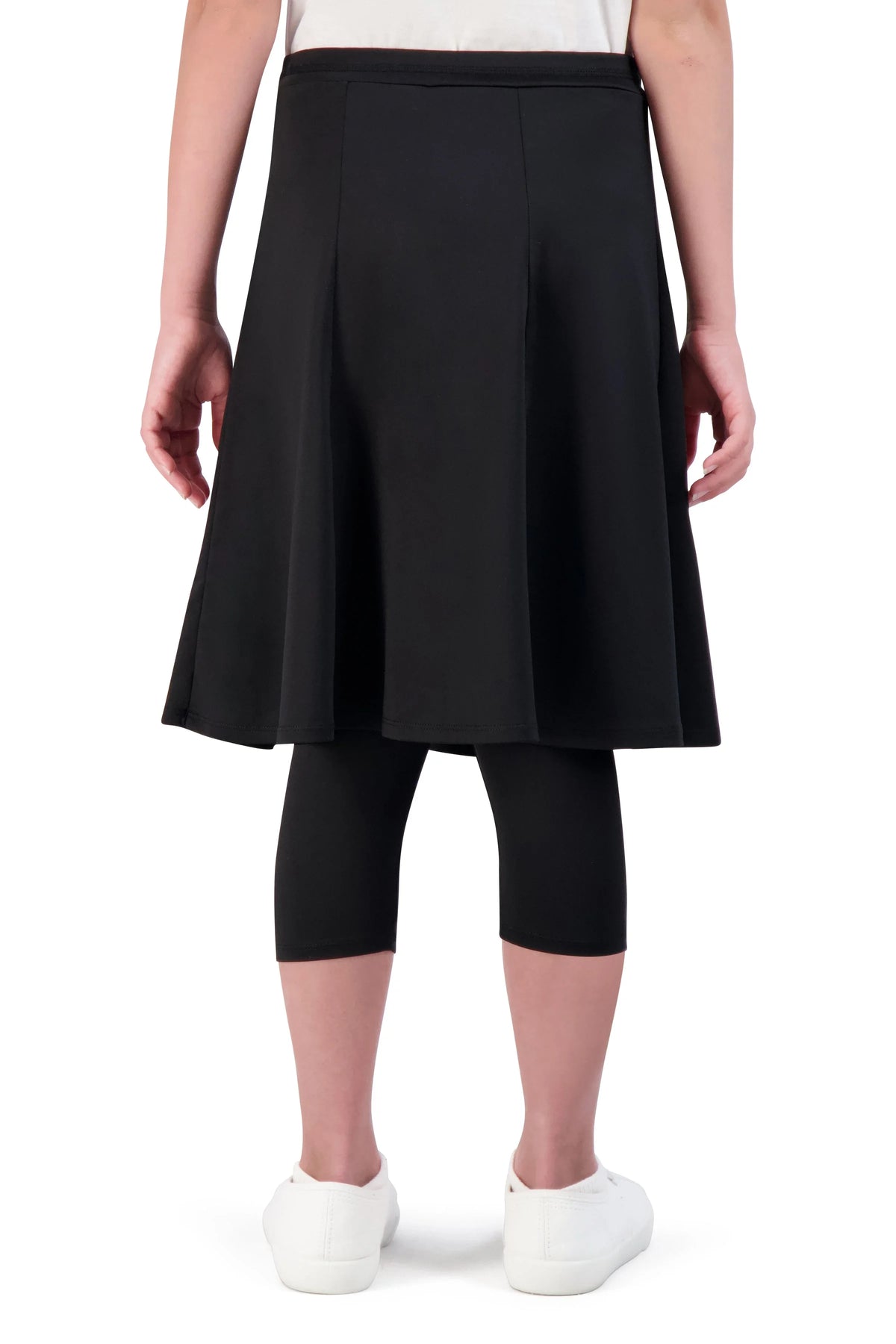 Snoga Athletics girls' black ballet skirt with attached leggings, back view