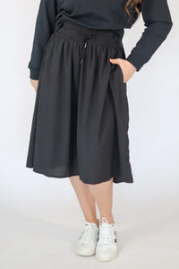 Drawstring Tech High Rise Skirt - Black