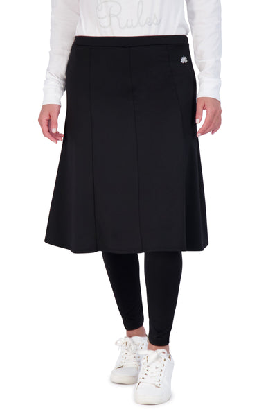 Snoga Athletics black ankle-length ballet skirt leggings, front view, modest activewear