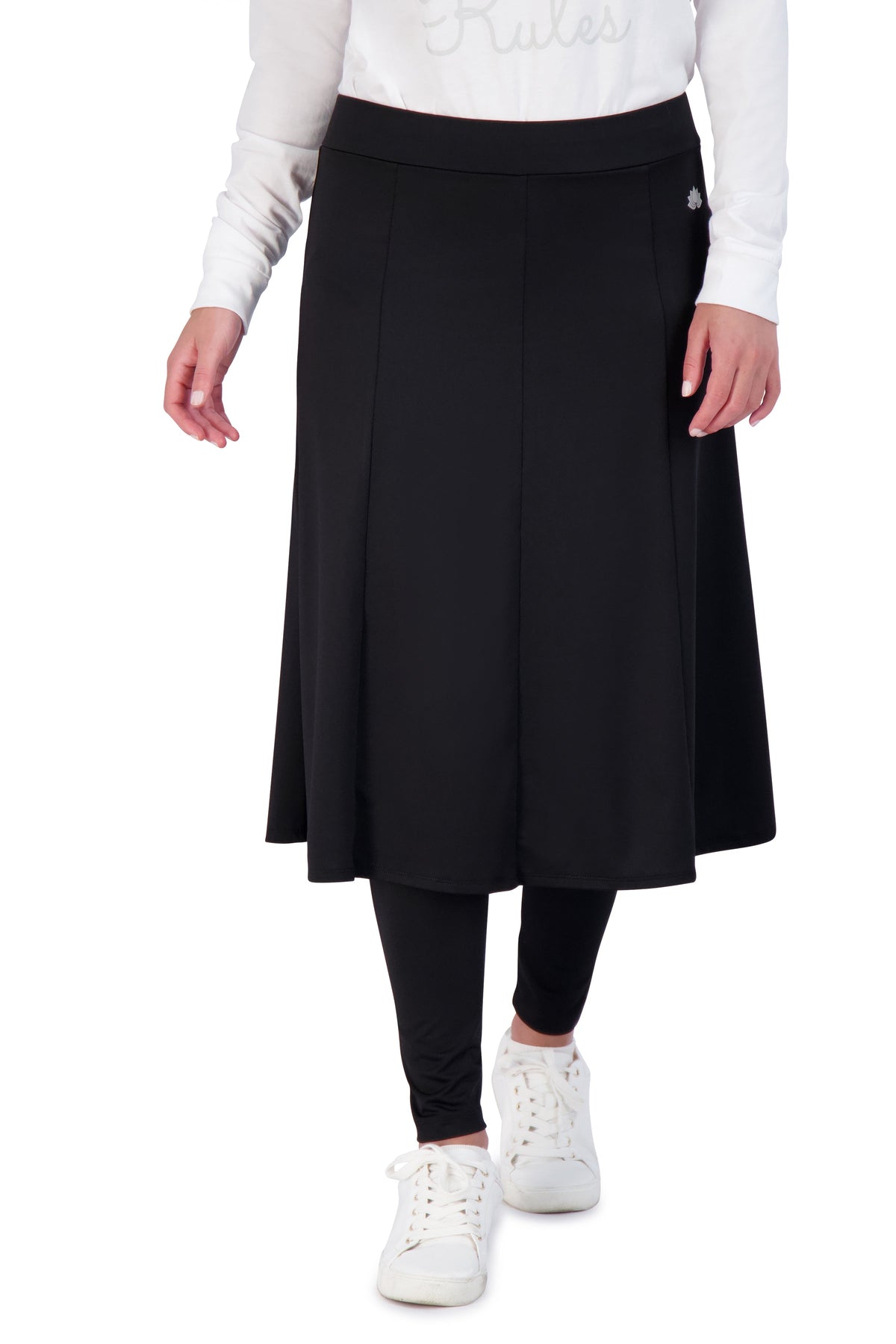 Snoga Athletics black ankle-length modest activewear skirt with attached leggings