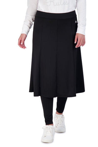 Snoga Athletics black ankle-length modest activewear skirt with attached leggings