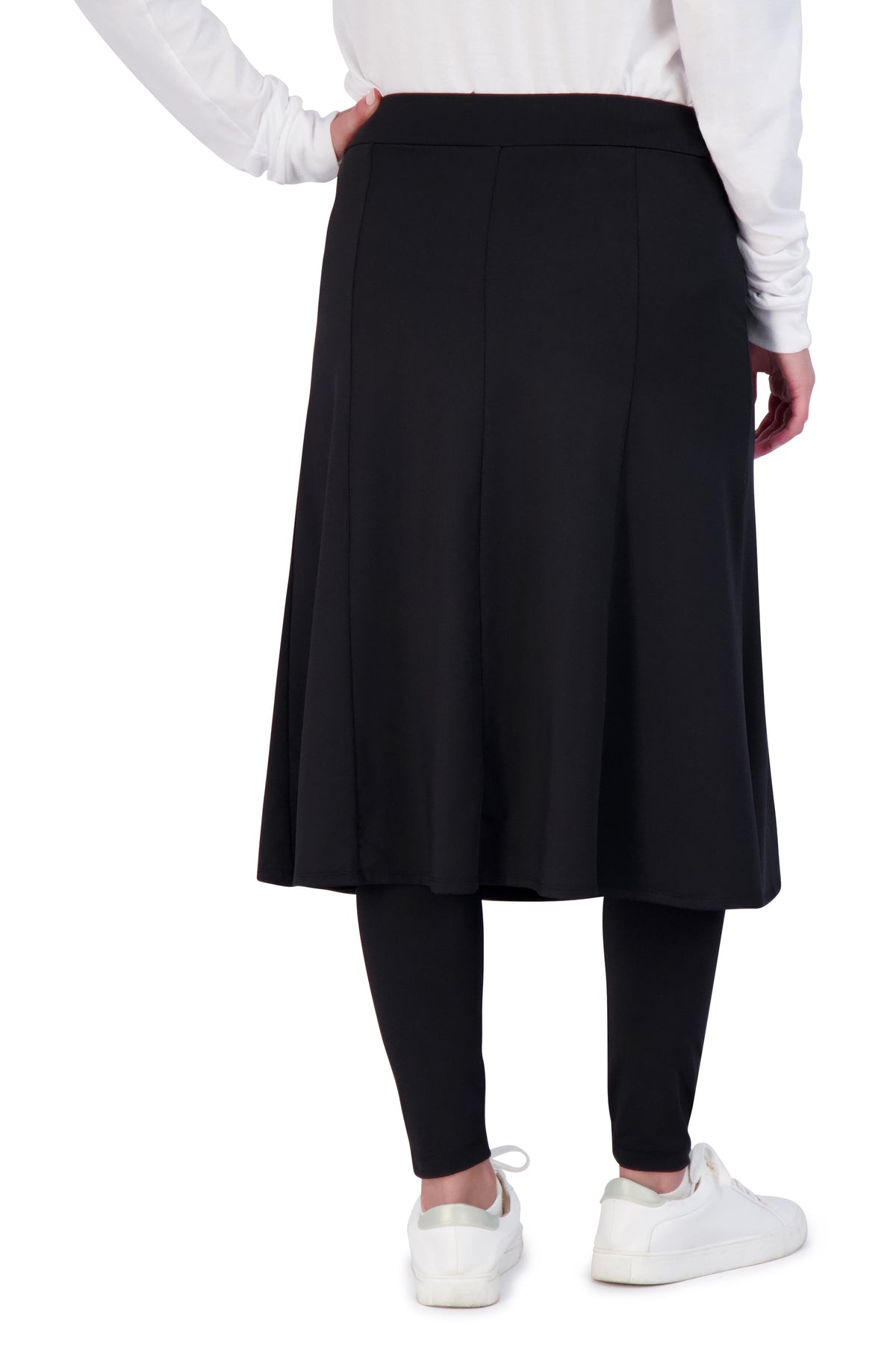 Snoga Athletics black ankle-length modest skirt with attached leggings, casual sporty style