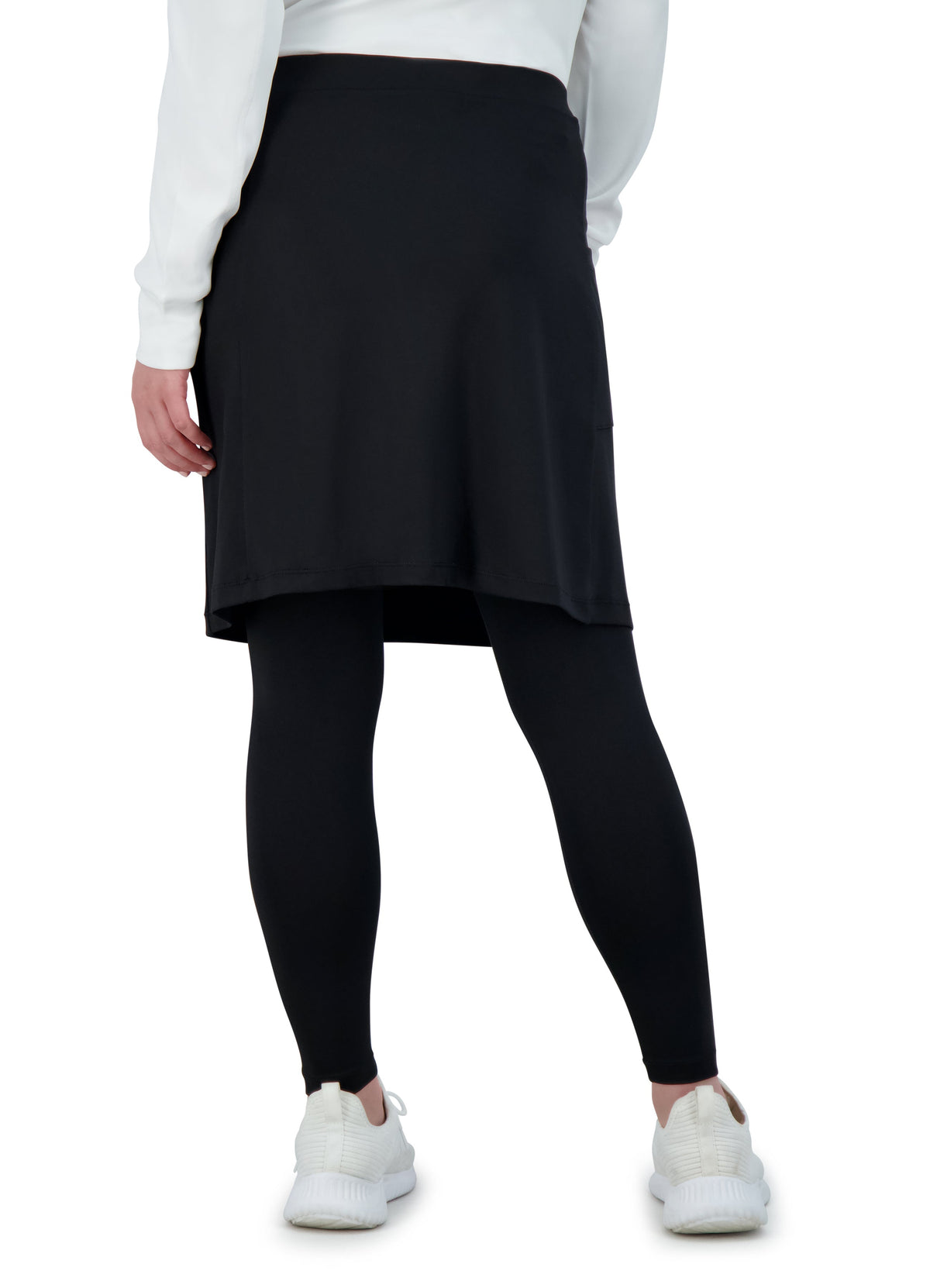 Snoga Athletics black ankle-length modest skirt leggings, rear view