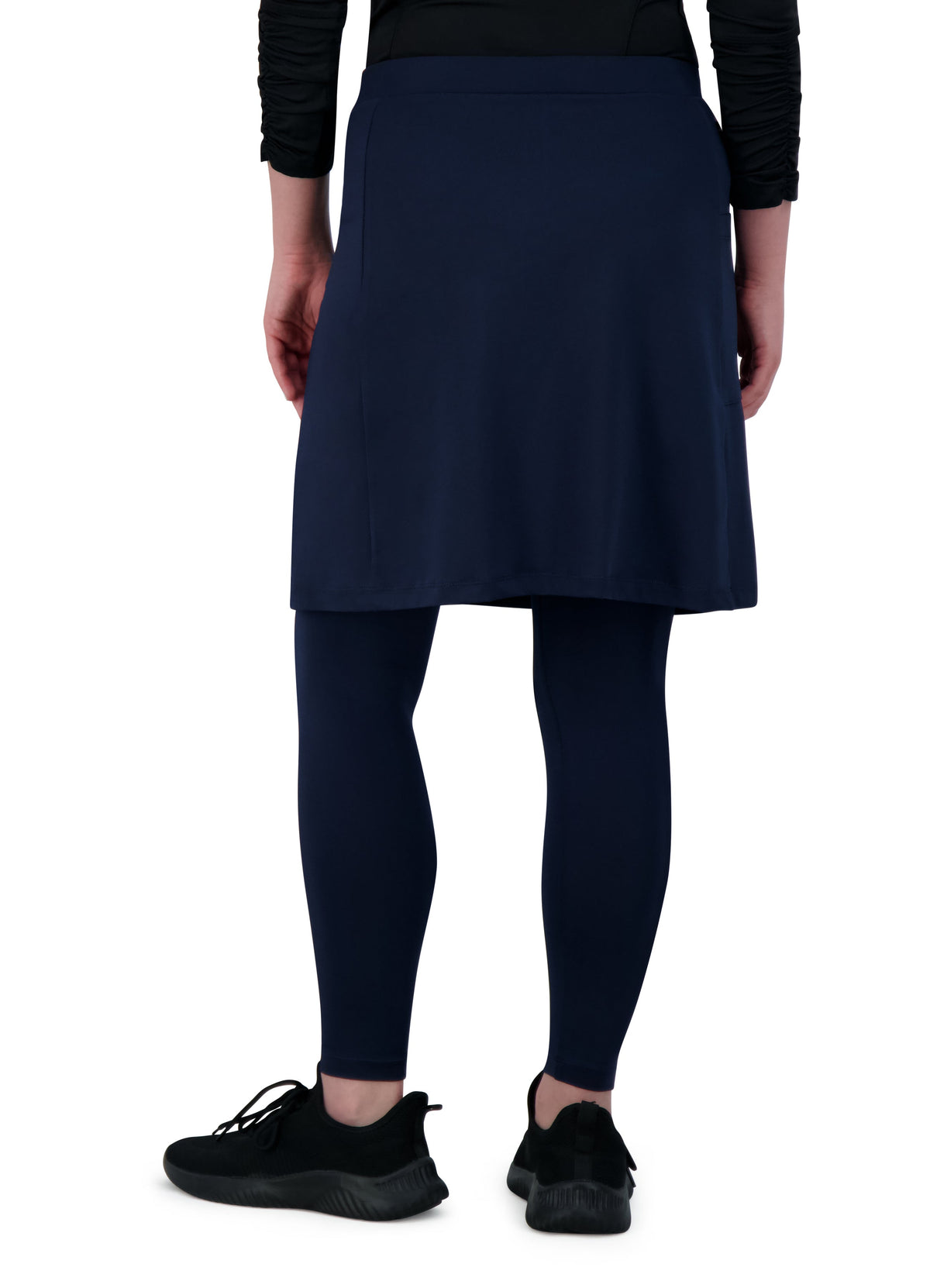 Snoga Athletics navy ankle-length athletic skirt leggings, rear view