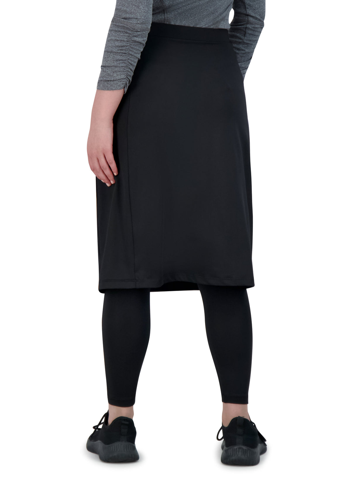 Snoga Athletics black ankle-fit skirt with built-in leggings, back view