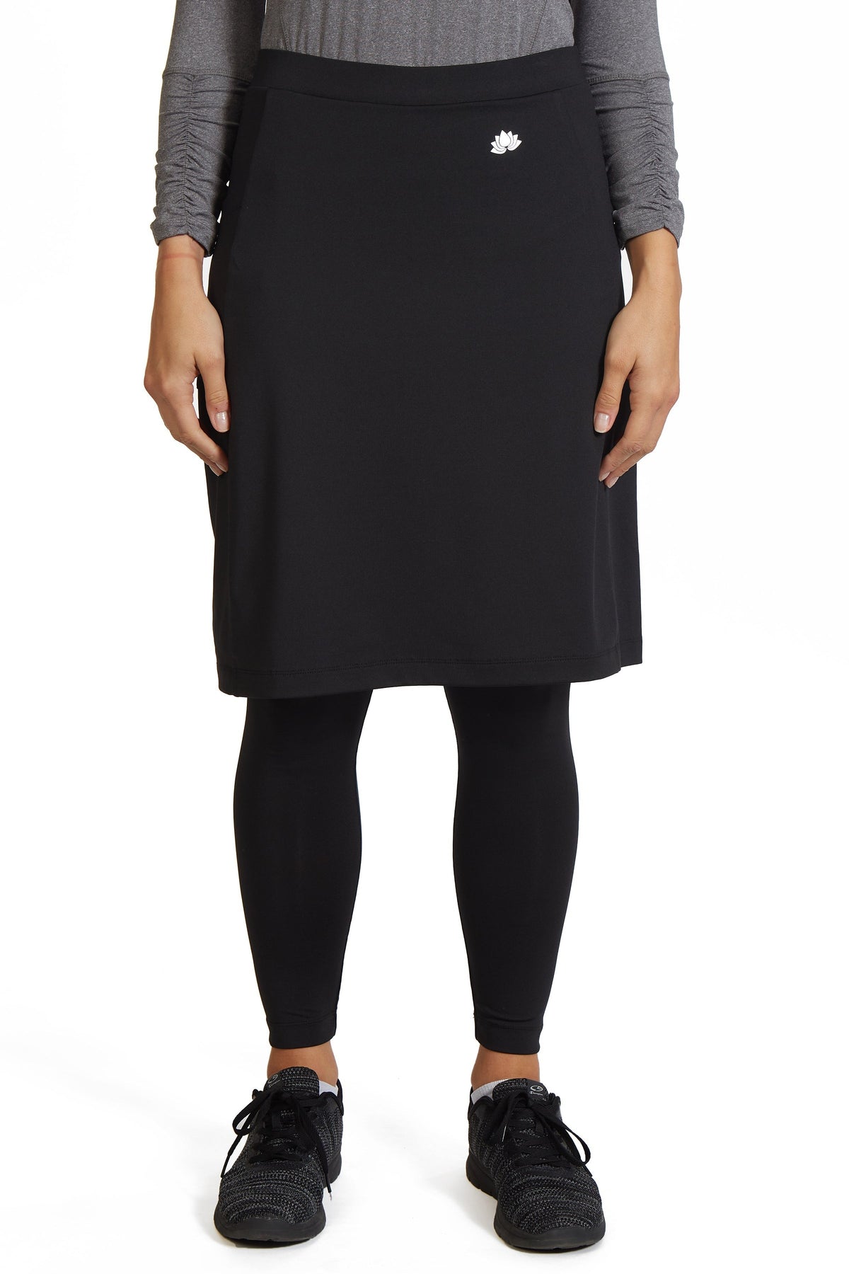 Snoga Athletics black athletic skirt with attached leggings, modest activewear