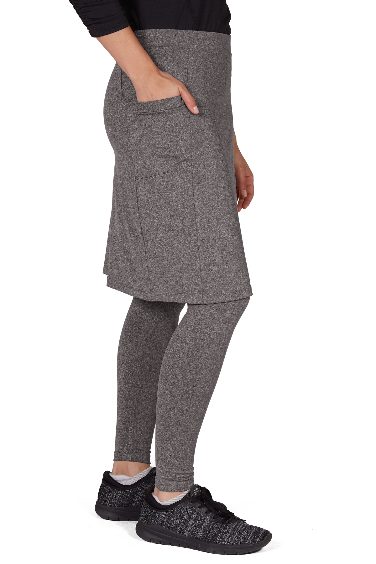 Snoga Athletics heather grey ankle-fit modest skirt leggings with pockets