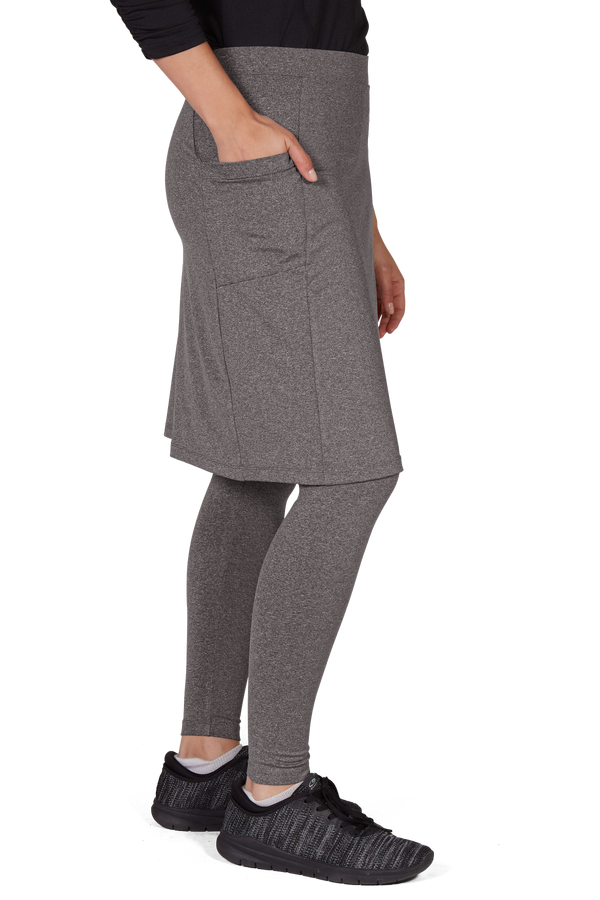 Snoga Athletics heather grey ankle-fit modest skirt leggings with pockets