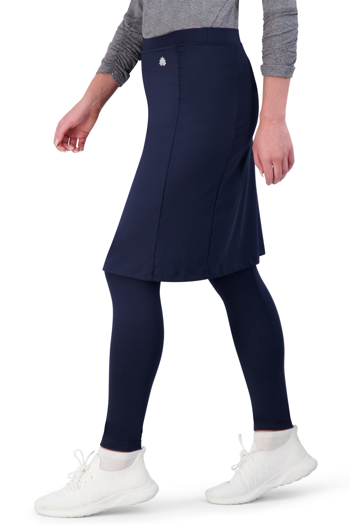 Snoga Athletics navy ankle-fit modest skirt leggings for women, side view