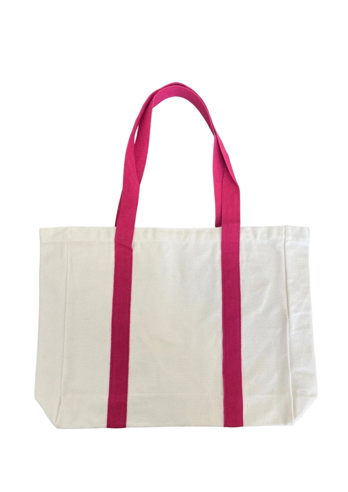 Snoga Athletics canvas tote bag with bright pink handles and ivory body