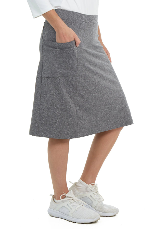 Snoga Athletics heather grey modest fit skort with side pocket, activewear style