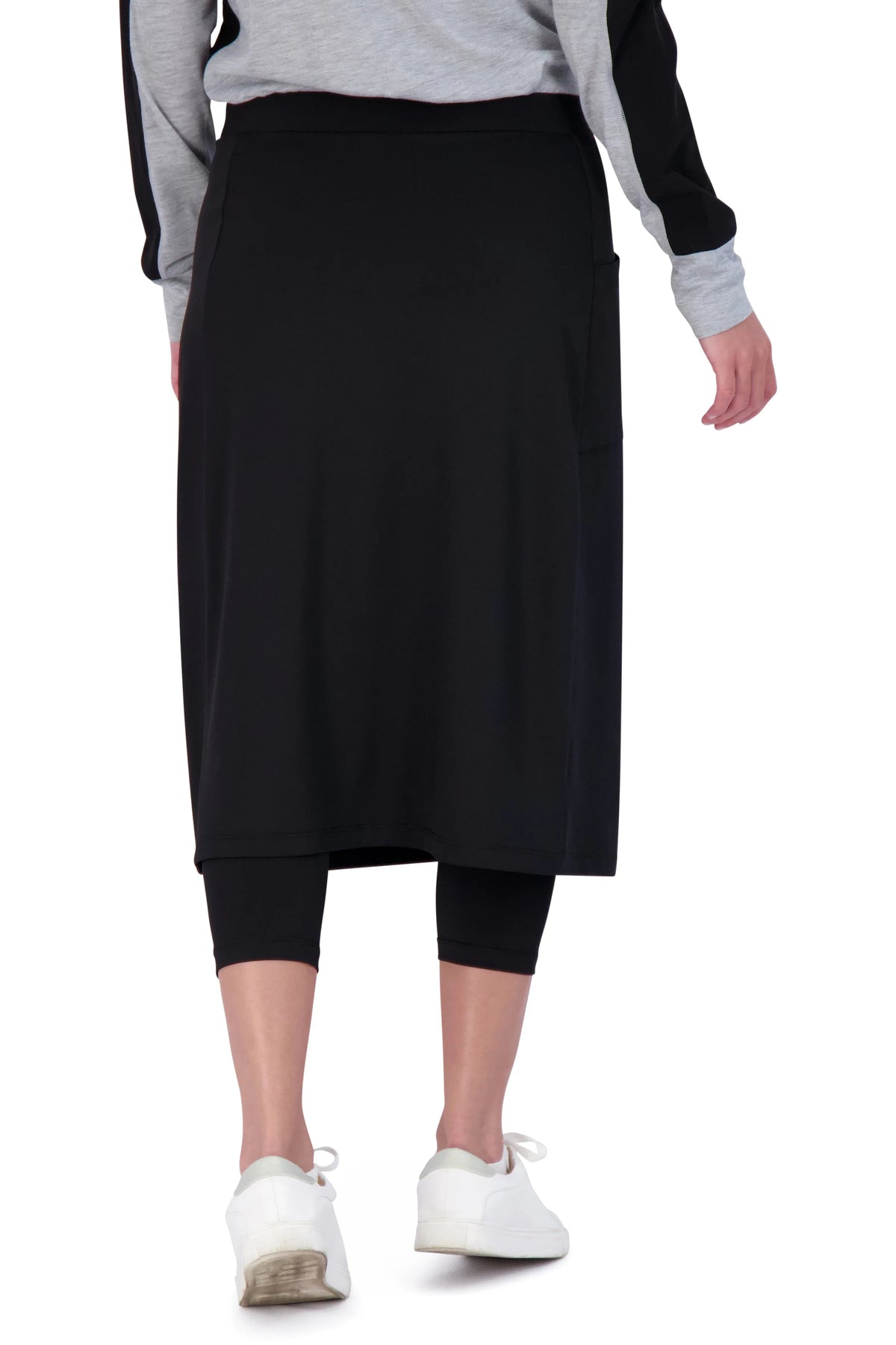 Snoga Athletics black modest skirt with attached leggings, activewear back view