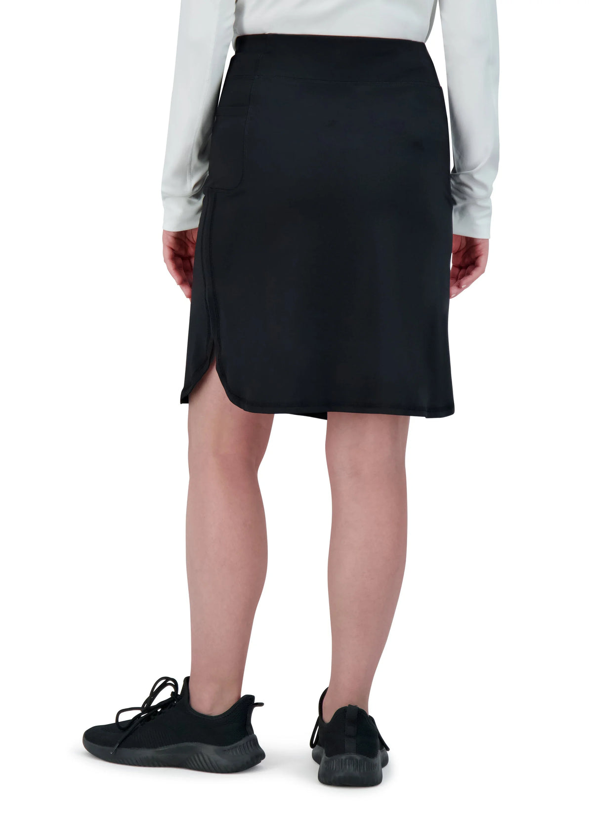 Snoga Athletics black sport pocket skirt for women, modest activewear, back view