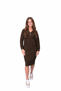 Zip Neck Sweatshirt Dress - Hot Fudge