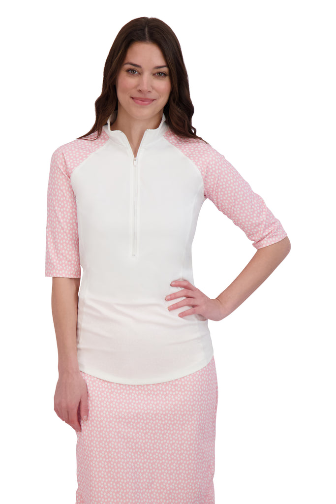 3/4 Sleeve Surf Top-Orchid Dot Print 